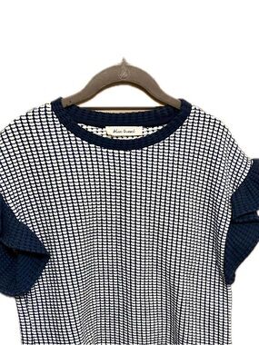 Navy and Cream Ruffle Sleeve Top by Blue Tassel